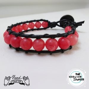Rhodonite/Hemp/Leather All Natural Bracelet
